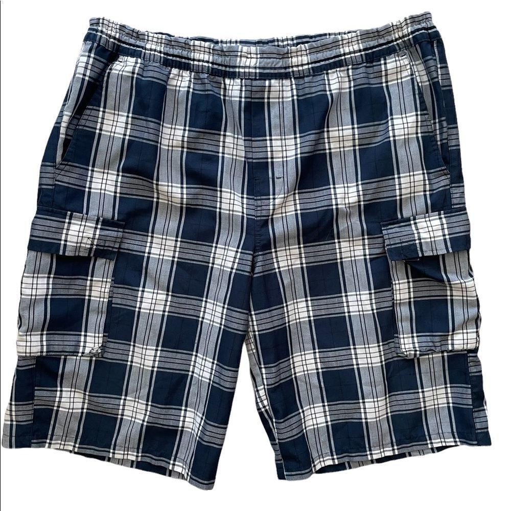 YAGO Men's Elastic Waist Drawstring Relaxed Fit Plaid Cargo Shorts size L